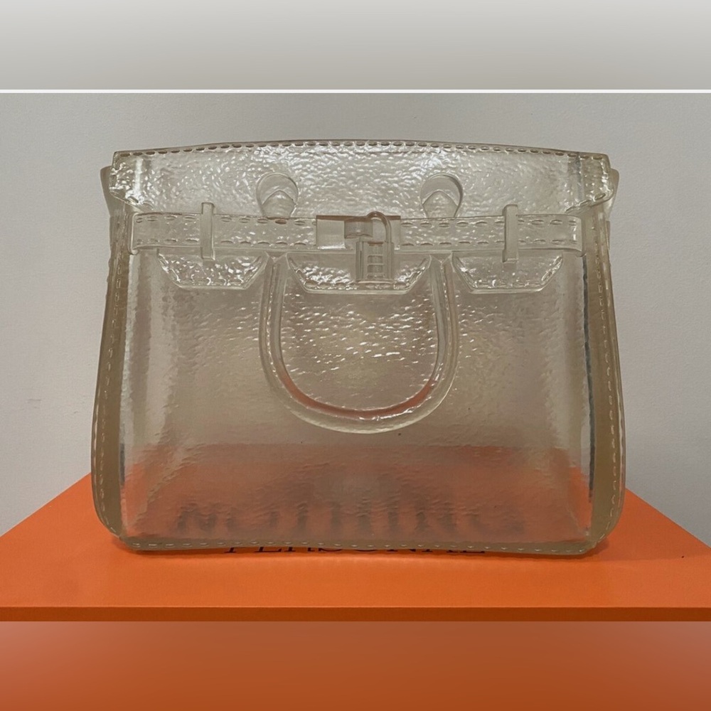 NEW: NOTHING PERSONAL BIRKIN HANDBAG/ Frosted Resin Flower Vase Clear - Picture 2 of 7